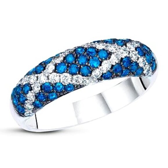 ✨ White Zircon Cross Lines Modern Silver Trendy Blue Rings for Women, PD682 - Picture 1 of 5